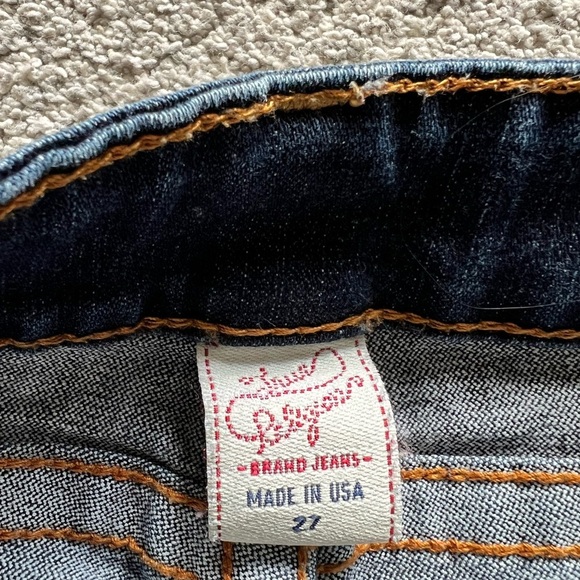 True Religion Bobby Gold Painted Pockets Size 27 x 33 Low-Rise Bootcut Jeans - Picture 3 of 4